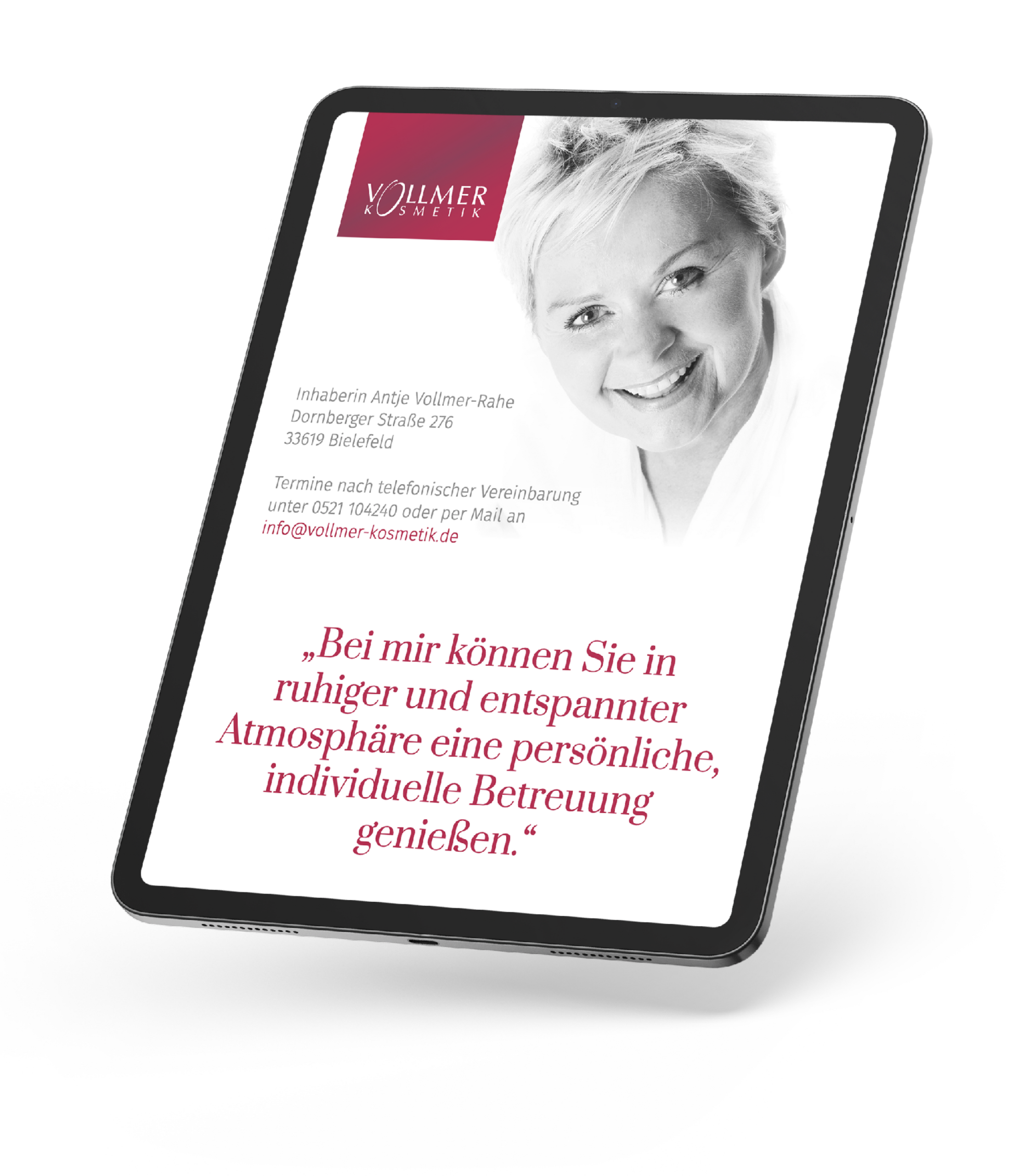 Tablet mit Vollmer Kosmetik Website