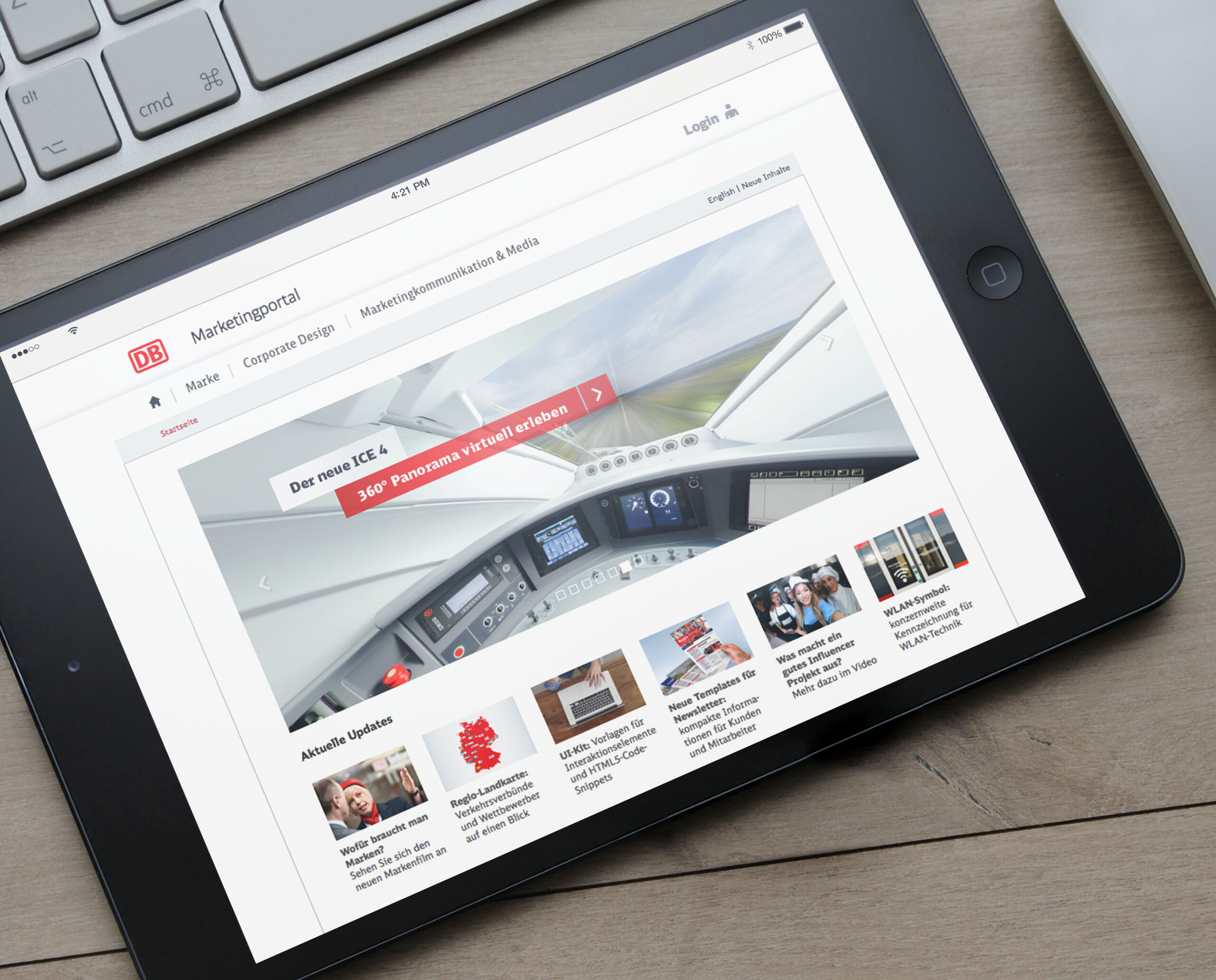 DB Marketingportal Startseite auf iPad Screen