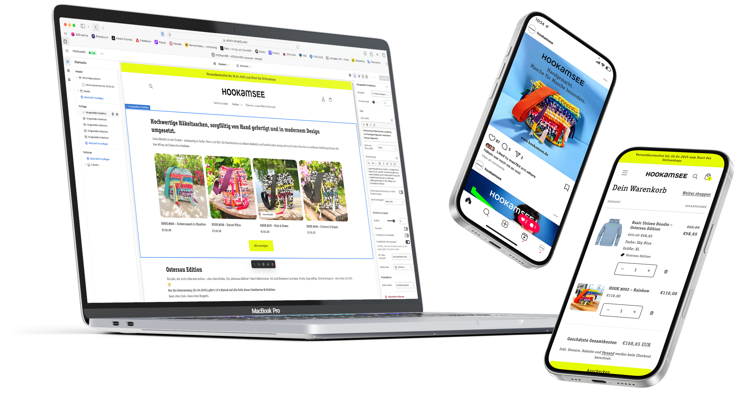 HOOKamSEE Onlineshop auf Laptop und Smartphones vor weißem Hintergrund